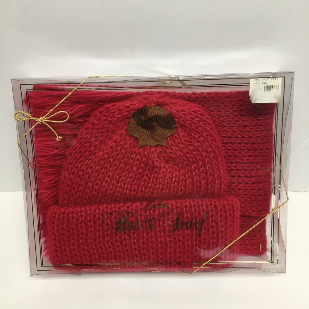 Vibrant Red Knit Hat and Scarf Set
